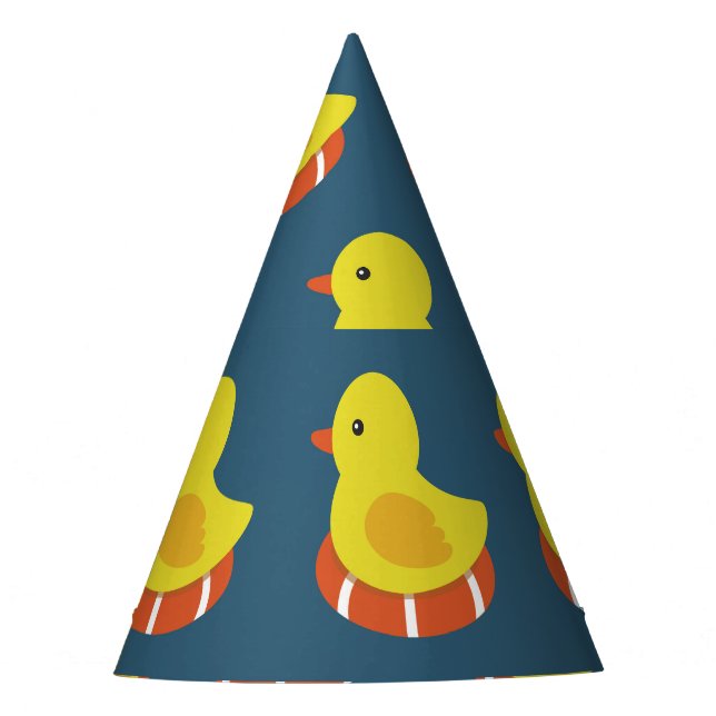 Gelbe Gummiente, niedlich, nahtlos. Partyhütchen (Vorderseite)