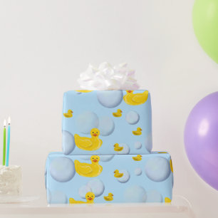 Gelbe Gummiente und Badeblasen Geschenkpapier