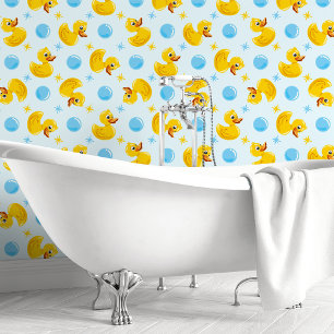 Gelbe Gummienten auf Blau mit blauen Blasen Kinder Tapete