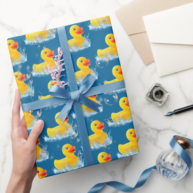Gelbe Gummienten mit Blasen Geschenkpapier (Schenken)