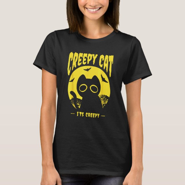 Gelbe Halloween-Katz-Fledermäuse T-Shirt (Vorderseite)