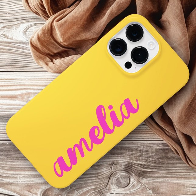 Gelbe, heiß rosa Name fett Skript farbig Case-Mate iPhone Hülle (Yellow hot pink name bold script colorful Case-Mate iPhone case)
