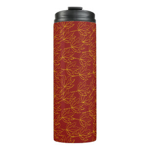 gelbe Herbstblätter auf braun Thermosbecher