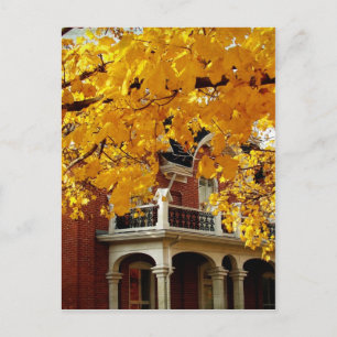 Gelbe Herbstblätter und alte Ziegelsteine Postkarte