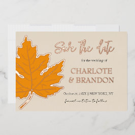 Gelbe Herbstmapfelleder Hochzeit retten das Datum Folieneinladung