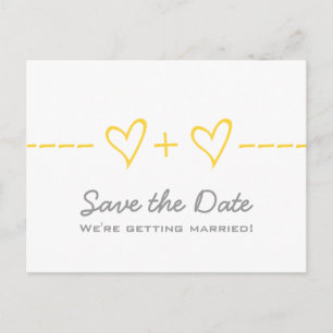 Gelbe Herzäquivalenz Save the Date Postkarte