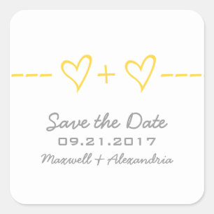 Gelbe Herzäquivalenz Save the Date Stickers