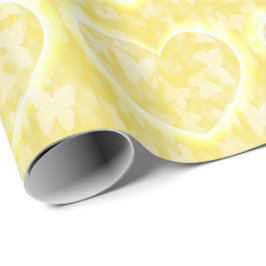 Gelbe Herzen mit Butterfly-Overlay Geschenkpapier