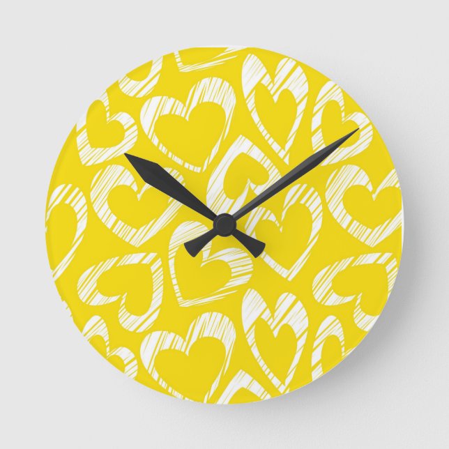 Gelbe Herzen Wall Clock Runde Wanduhr (Vorderseite)