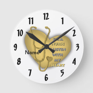 Gelbe Herzschwester Runde Wanduhr