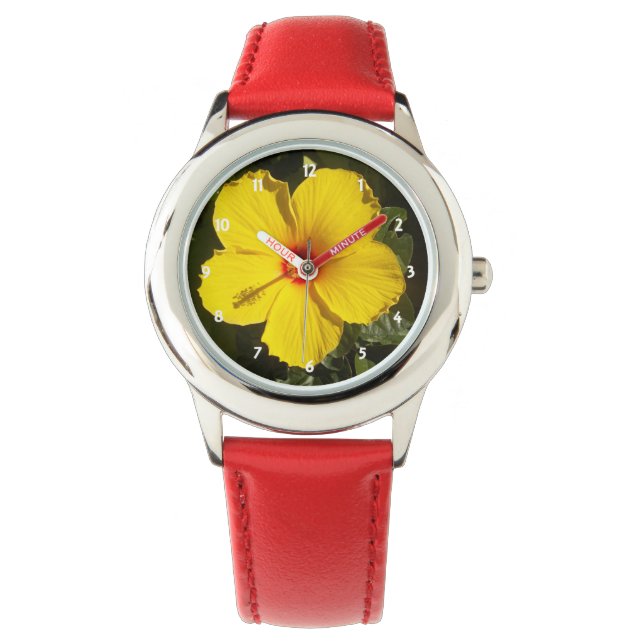 Gelbe Hibiskus Blume Armbanduhr (Vorderseite)