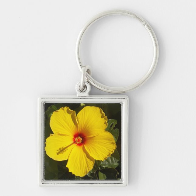 Gelbe Hibiskus Blume Schlüsselanhänger (Vorne)
