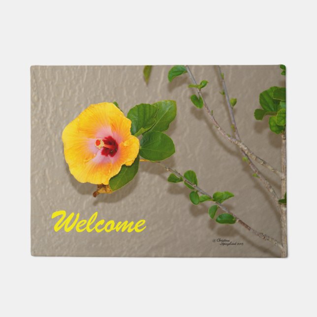 Gelbe Hibiskus Blume Spiegeland Doormat Fußmatte (Vorderseite)