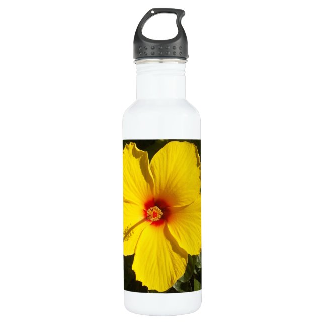 Gelbe Hibiskus Blume Trinkflasche (Vorderseite)