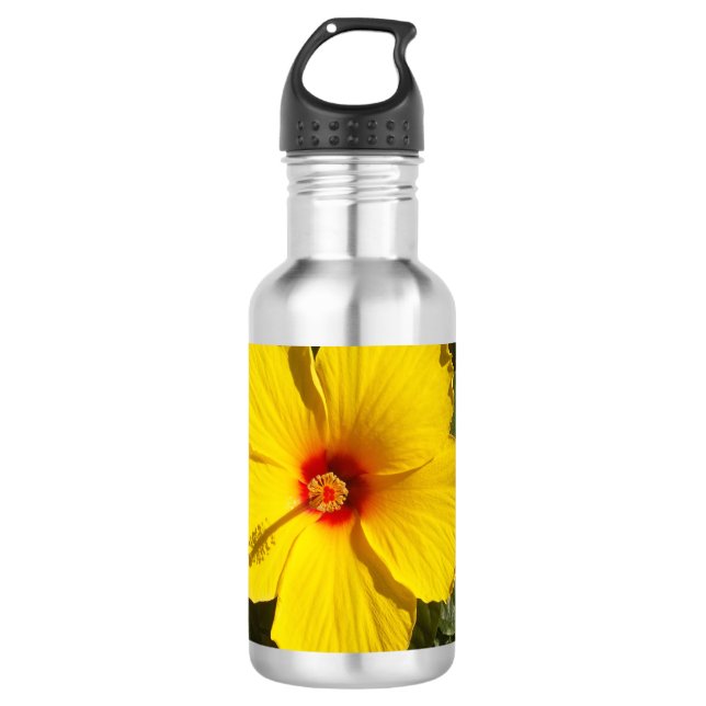 Gelbe Hibiskus Blume Trinkflasche (Vorderseite)