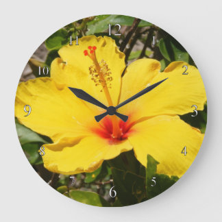 Gelbe Hibiskus-Uhr Große Wanduhr