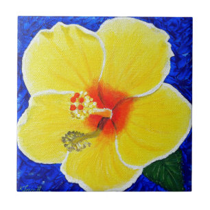 Gelbe Hibiskusblütenmalerei Fliese