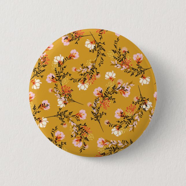 Gelbe Hintergrundblumen Button (Vorderseite)