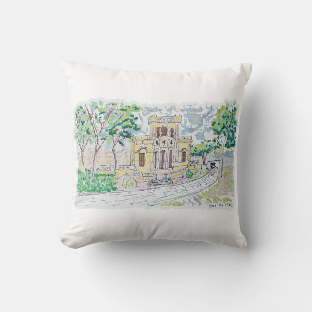 Gelbe historische Villa Kissen (Vorderseite)
