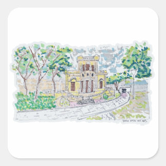 Gelbe historische Villa Quadratischer Aufkleber
