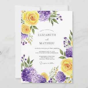 Gelbe Hochzeit im Zeichen der Botanik in Lila Einladung