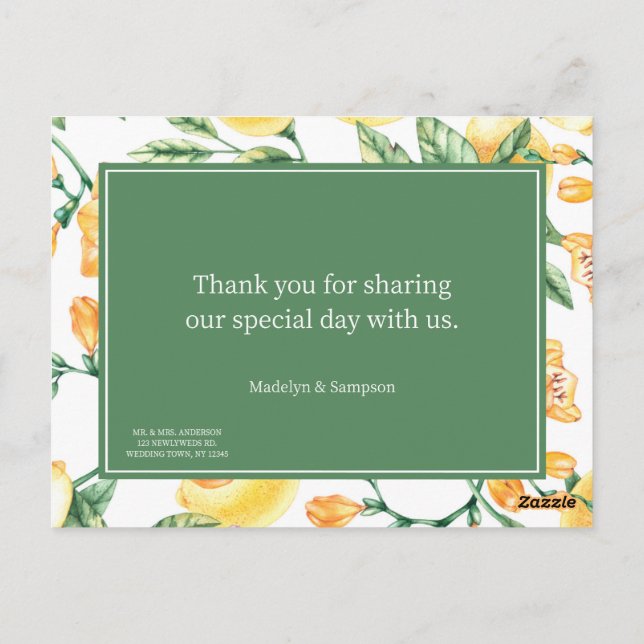 Gelbe Hochzeit in Aquarellfarben Postkarte (Rückseite)