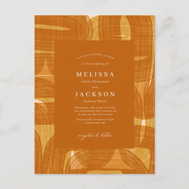 Gelbe Hochzeit in Retro-Bögen und -Gewölben Postkarte (Vorderseite)