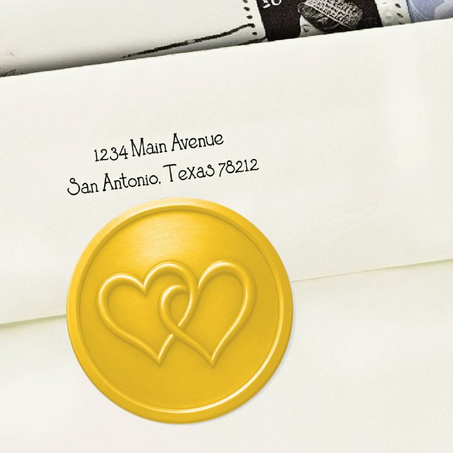 Gelbe Hochzeit mit zwei verschlungenen Herzen Runder Aufkleber (Von Creator hochgeladen)