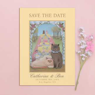Gelbe Hochzeit rettet das Date Cat Couple Save The Date