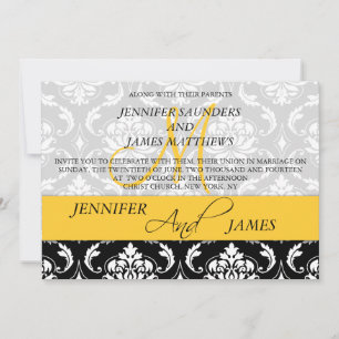 Gelbe Hochzeitsnahrung für Damask Monogramm-Namen Einladung