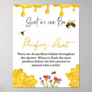 Gelbe Honigbiene Baby Shower Schnuller Jagd Spiel Poster