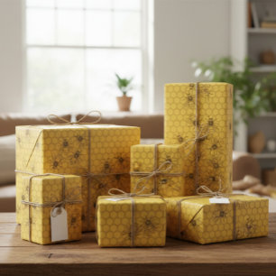 Gelbe Honigbiene & Honigwabe Geschenkpapier