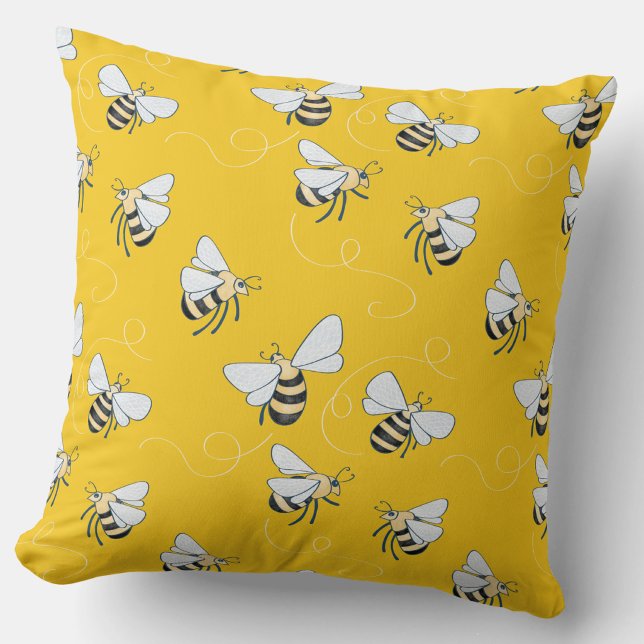 Gelbe Honigbiene Kissen (Sunshine yellow honey bee pattern throw pillow for nature and pollinator lovers!)
