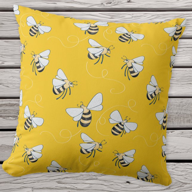 Gelbe Honigbiene Kissen (Sunshine yellow honey bee pattern throw pillow for nature and pollinator lovers!)