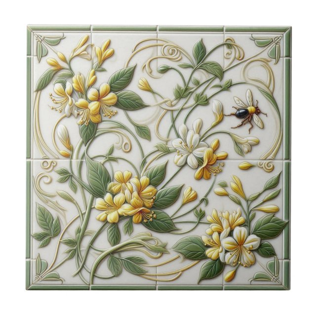 Gelbe Honigsuckle und Blume Dekorative Tile-1 Fliese (Vorderseite)
