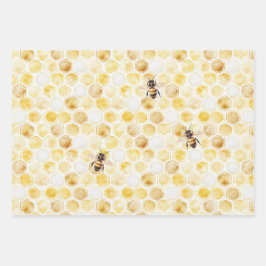 Gelbe Honigwabe Geburtstag Geschenkpapier Set