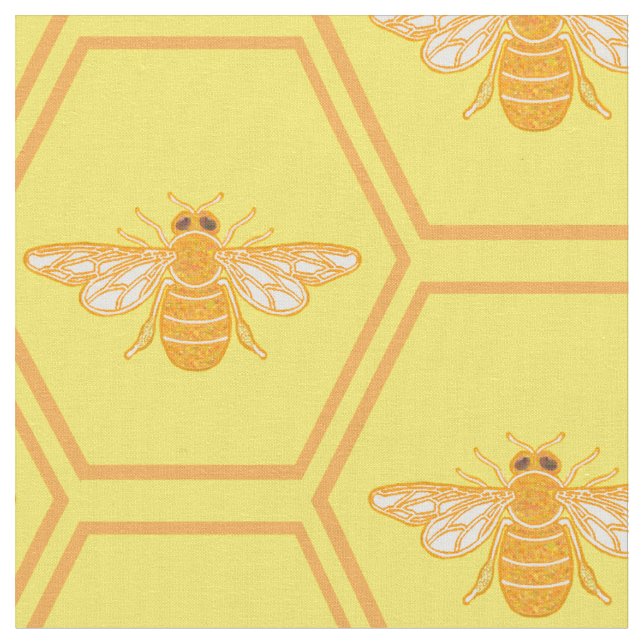 Gelbe Honigwabe mit Honigbienen Stoff (Nahaufnahme)