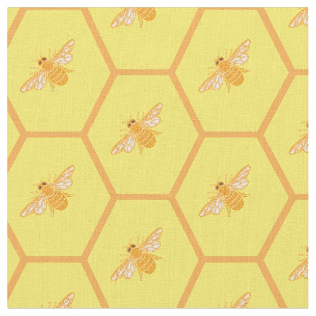 Gelbe Honigwabe mit Honigbienen Stoff (Nahaufnahme)