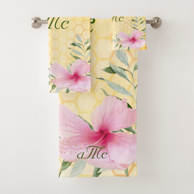 Gelbe Honigwabenbienen, rosa Pärchen Badhandtuch Set (Insitu)