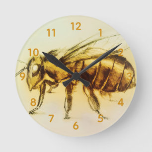 Gelbe Hornet-Bienenstube, realistische Skizze Runde Wanduhr