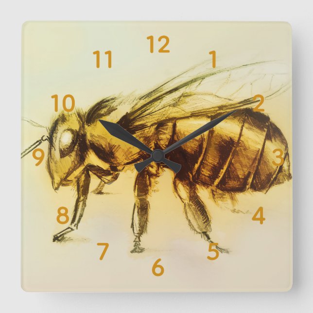 Gelbe Hornissen-Bienen-Quadrat-Uhr, realistische Quadratische Wanduhr (Vorderseite)