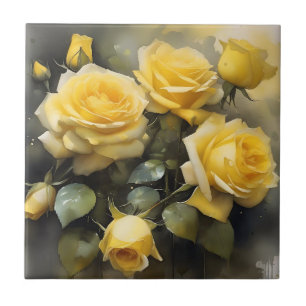 Gelbe hübsche Rose Aquarellmalerei Fliese