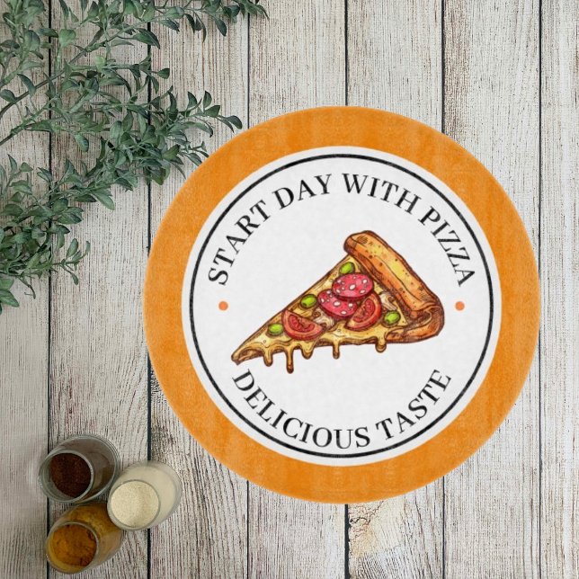 Gelbe Illustration Circle Pizza Cutting Board Schneidebrett (Von Creator hochgeladen)