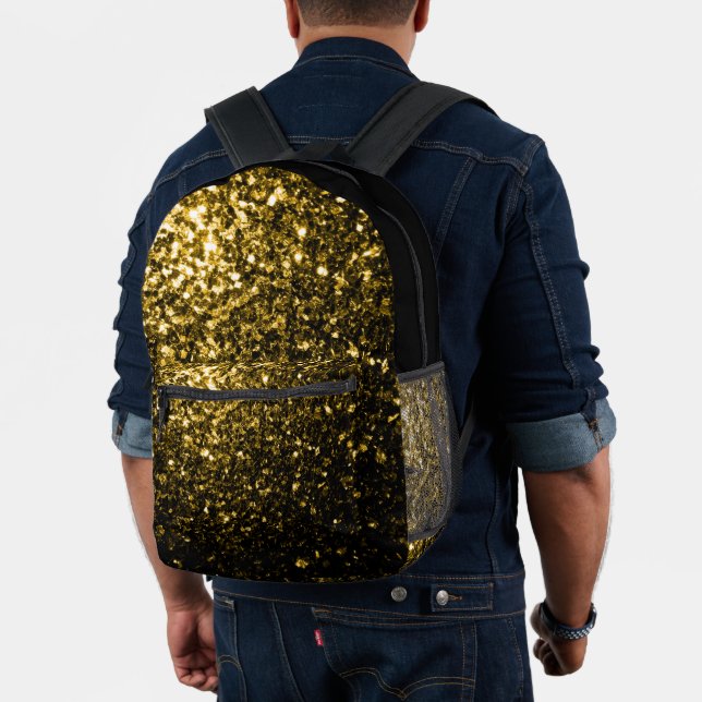 Gelbe Imitate Glitzer Glitzern und schwarz Bedruckter Rucksack (Insitu (Modell))