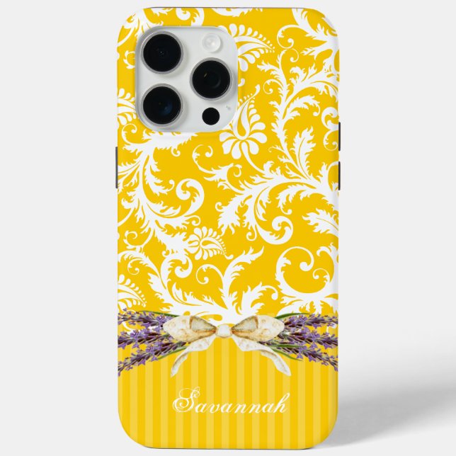 Gelbe Imitate Rhinstone Personalisiert Damask iPho Case-Mate iPhone Hülle (Rückseite)