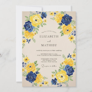 Gelbe Indigo-Rosen-Hochzeit Einladung