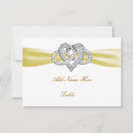 Gelbe Infinity Heart Wedding Table Platzkarte
