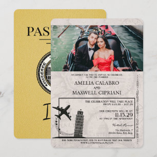 Gelbe italienische Hochzeitseinladung im Reisepass Einladung