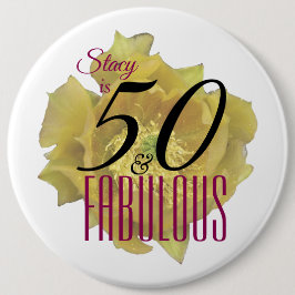 Gelbe Kaktus Blume 50 und fabelhafter Geburtstag Button