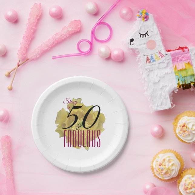 Gelbe Kaktus Blume 50 und fabelhafter Geburtstag Pappteller (Party)